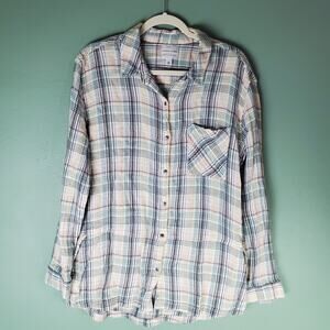 Melrose and Market Womens Plaid Gauze Button Down Shirt Size Large